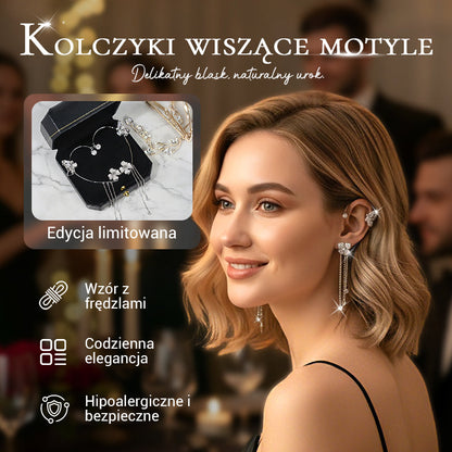 ✨🦋 Kolczyki z cyrkoniami i pomponami w kształcie motyli