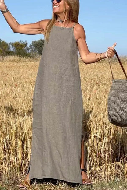 🔥2026 Nowe produkty👗Damskie sukienki lniane w jednolitym kolorze z odkrytymi ramionami