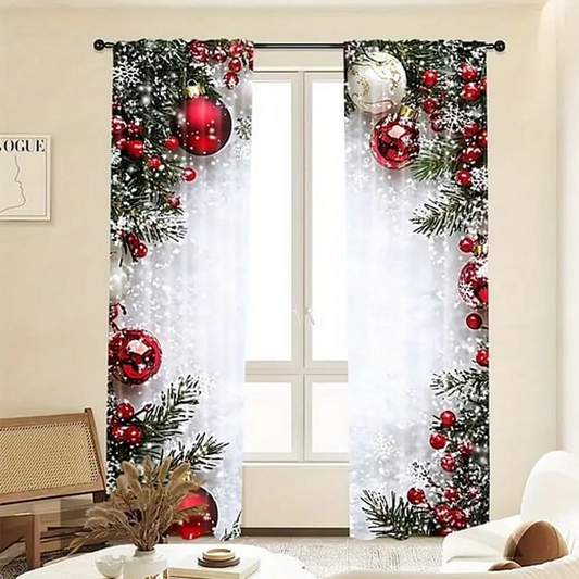 🎄🎅 Świąteczne zasłony okienne, zestaw 2 sztuki do dekoracji wnętrz 🏡🎁