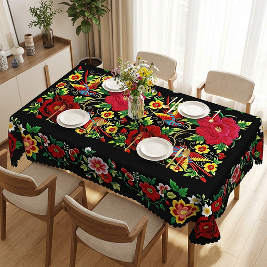 🔥 Gorąca wyprzedaż! 🍽️ Meksykański obrus w kwiaty z falistym wykończeniem 🌸🍽️