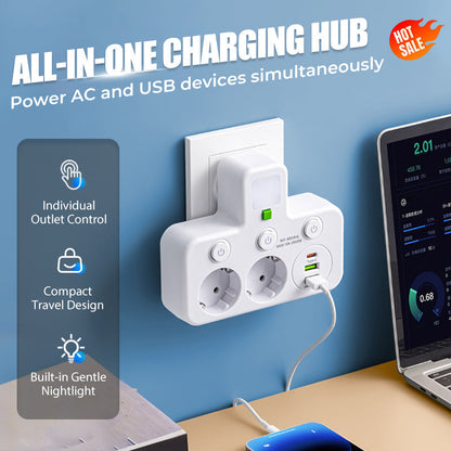 🔌⚡Inteligentna listwa zasilająca z portami USB（Wtyczka Unii Europejskiej）
