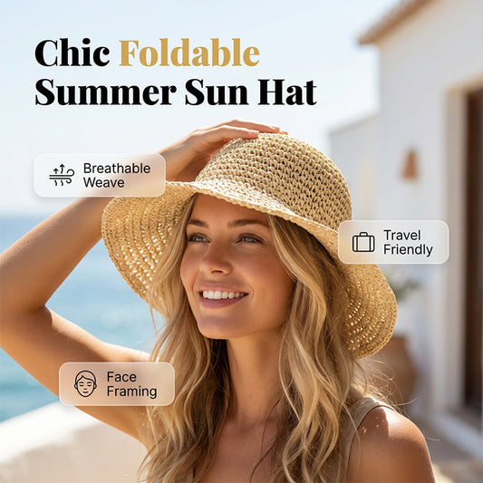 👒 Damski, ręcznie tkany kapelusz słomkowy z szerokim rondem | Ochrona przeciwsłoneczna UPF 50+, składany, oddychający ☀️✨